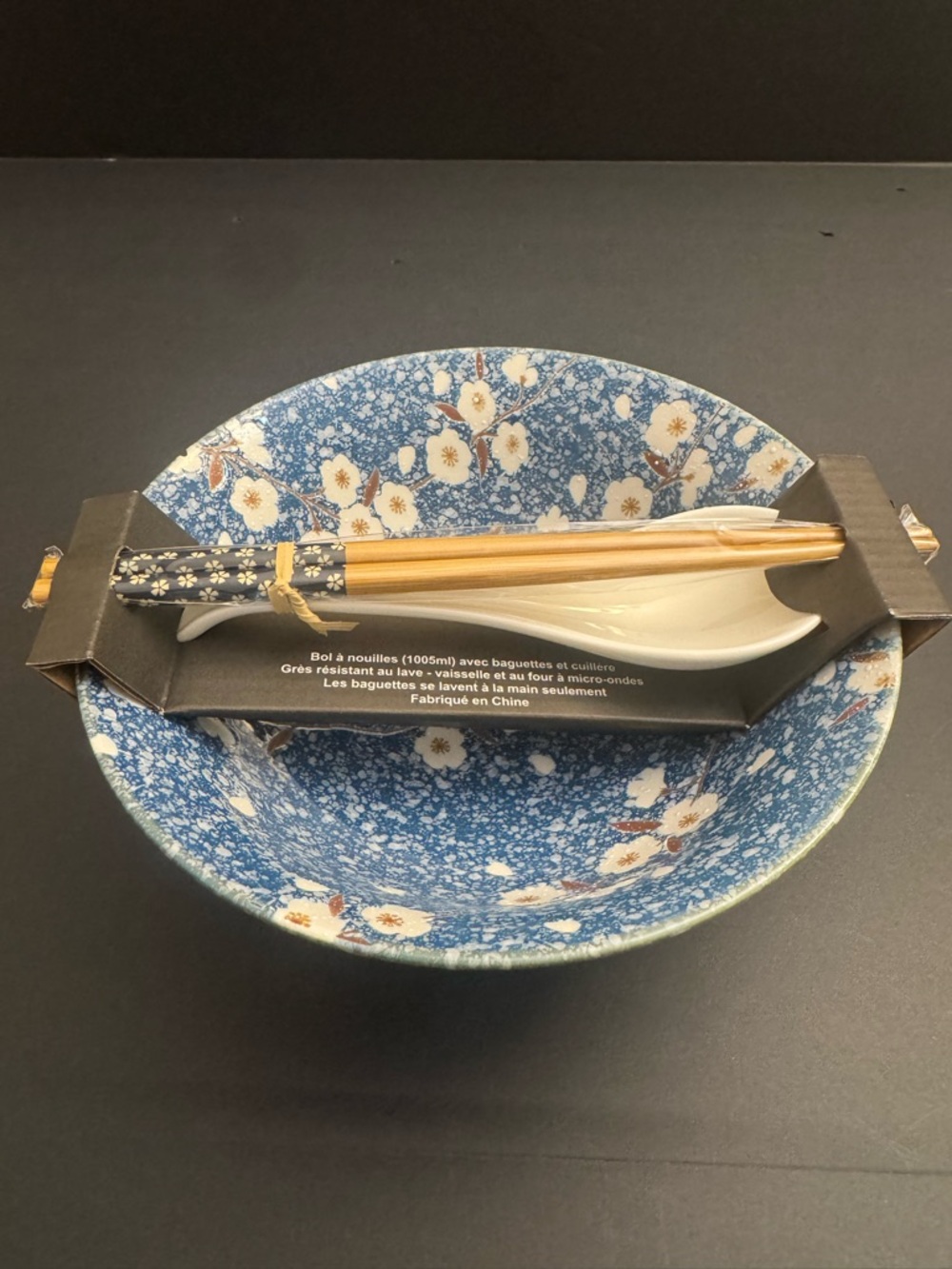 SH Home 4pc Ceramic Noodle Bowl with Chopstick & Spoon Set